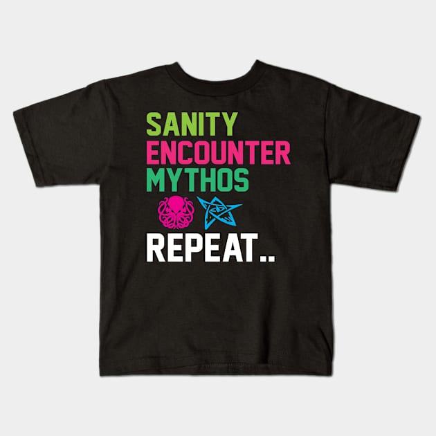 Arkham Horror Sanity, Encounter, Mythos, Repeat Board Game Graphic - Tabletop Gaming Kids T-Shirt by MeepleDesign